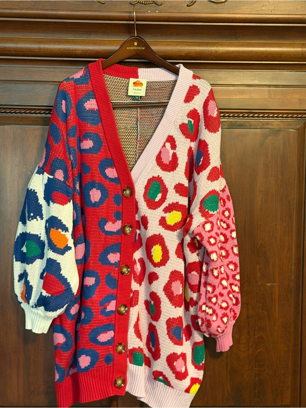 FARM Rio Bright Multicolor Leopard-Spot Button Cardigan